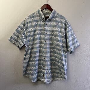Vintage 90s Woolrich Mens Sz XL Faded Fish All Over Print Collared Button Shirt